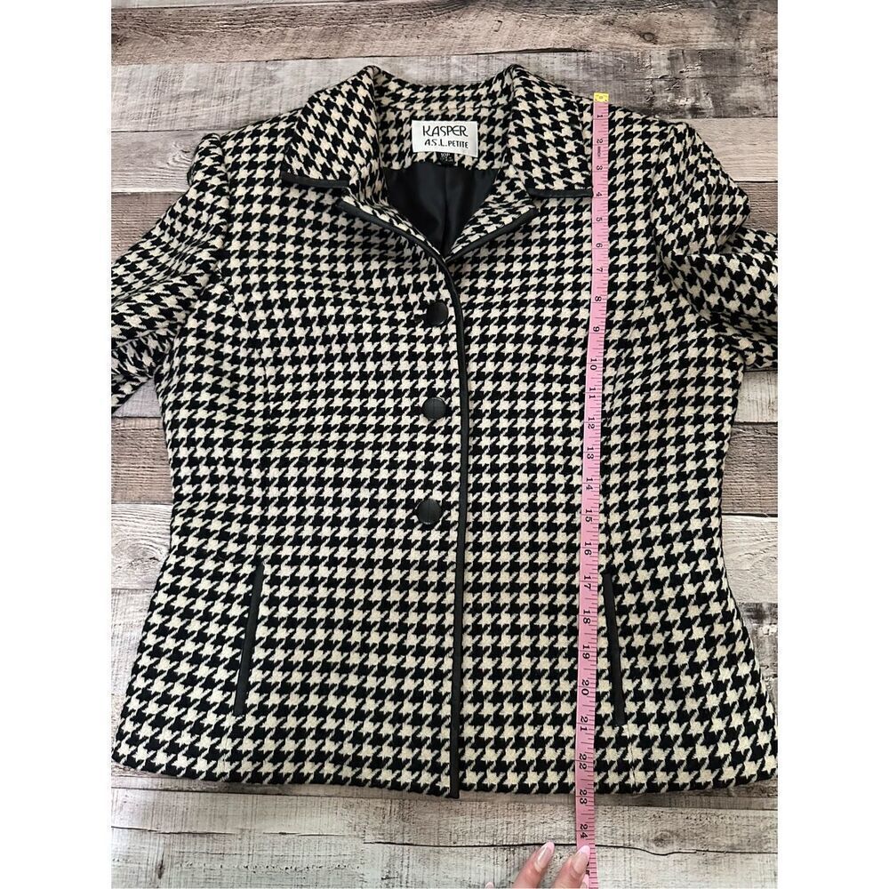 Vintage Kasper APL Houndstooth Black & White Wool 2 Piece Blazer Skirt Set | 10P - Picture 4 of 12